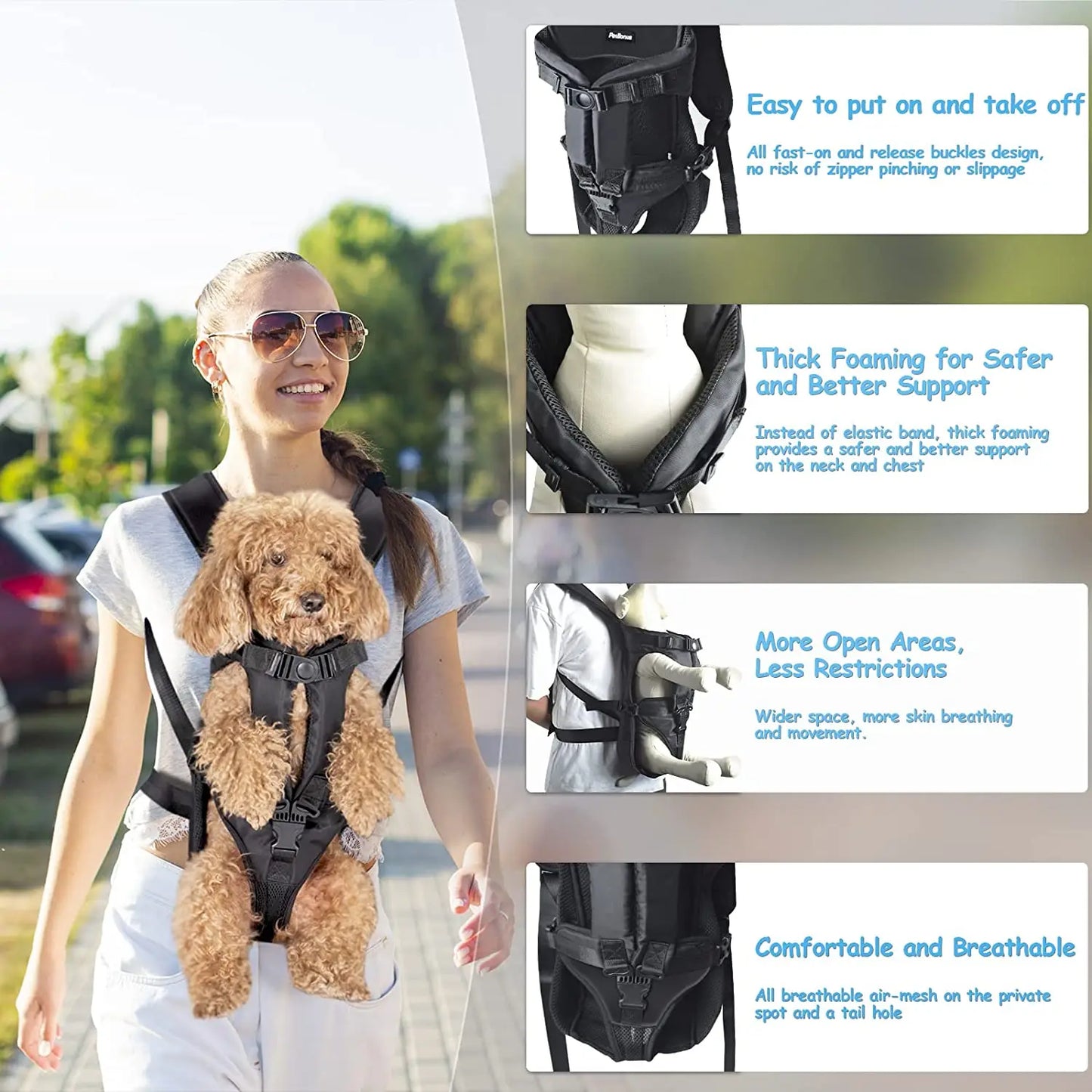 Pet Backpack Carrier – Breathable Front & Back Travel Bag for Small and Medium Dogs & Cats