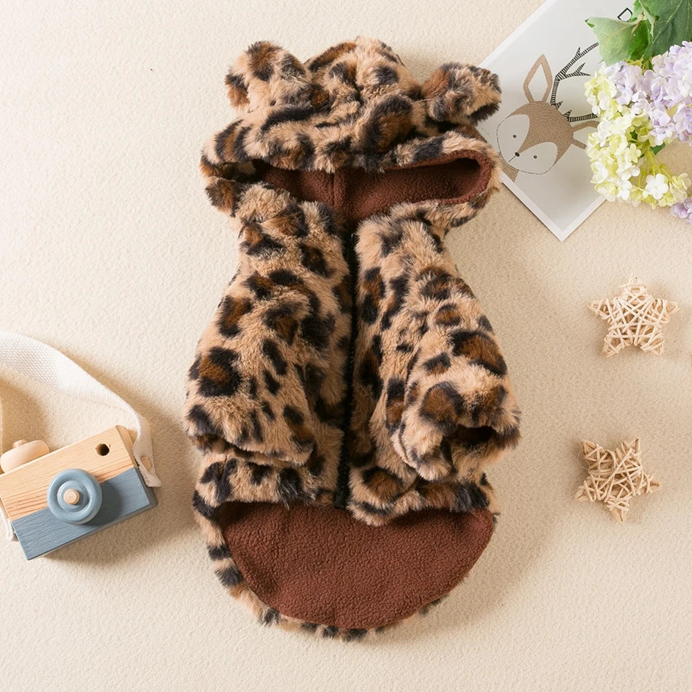 Winter Warm Fleece Dog Hoodie | Leopard Print Coat for Small Dogs – French Bulldog, Chihuahua, Yorkie
