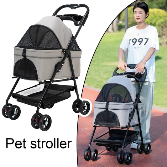 Lightweight Foldable Pet Stroller – Travel Dog & Cat Carrier for Small Pets