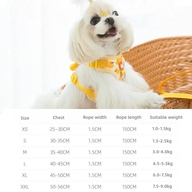 Cartoon Duck Pet Harness and Leash Set – Adjustable Puppy & Cat Vest for Small Dogs