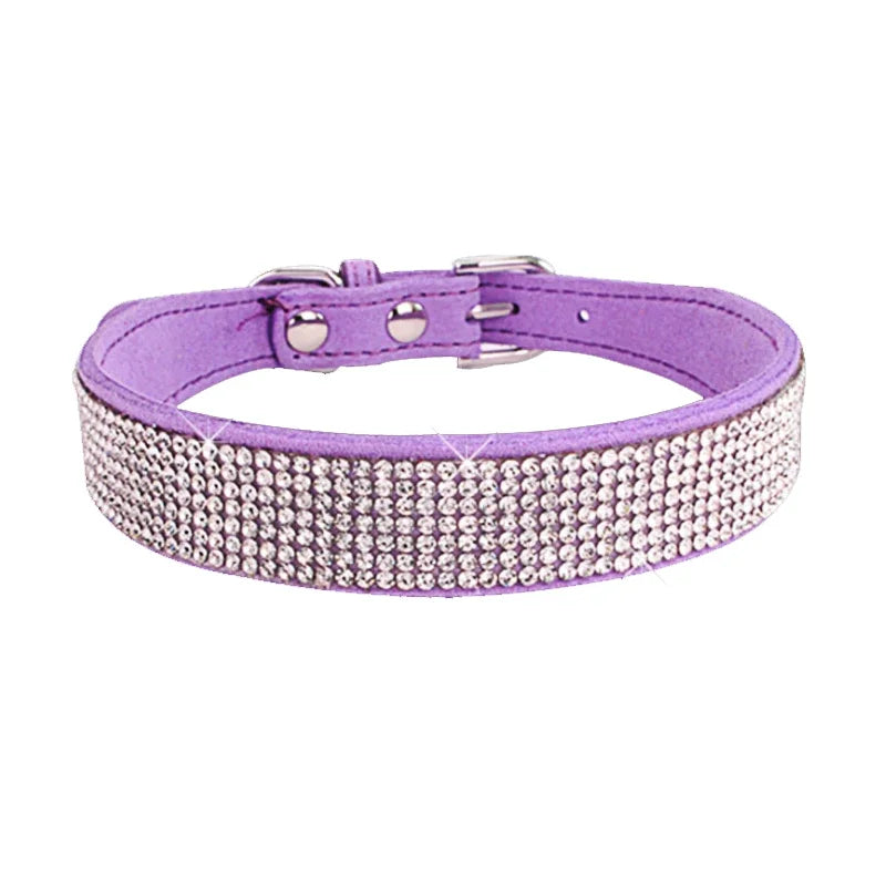 Crystal Rhinestone Dog Collar – Sparkling Leather Collar with Zinc Alloy Buckle for Small & Medium Dogs and Cats