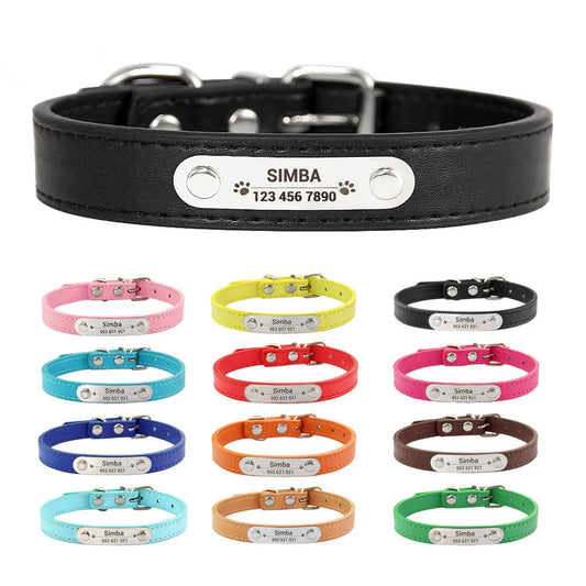 Personalized PU Leather Dog Collar – Custom Engraved ID Anti-Lost Collar for Small, Medium & Large Dogs and Cats (Pink)