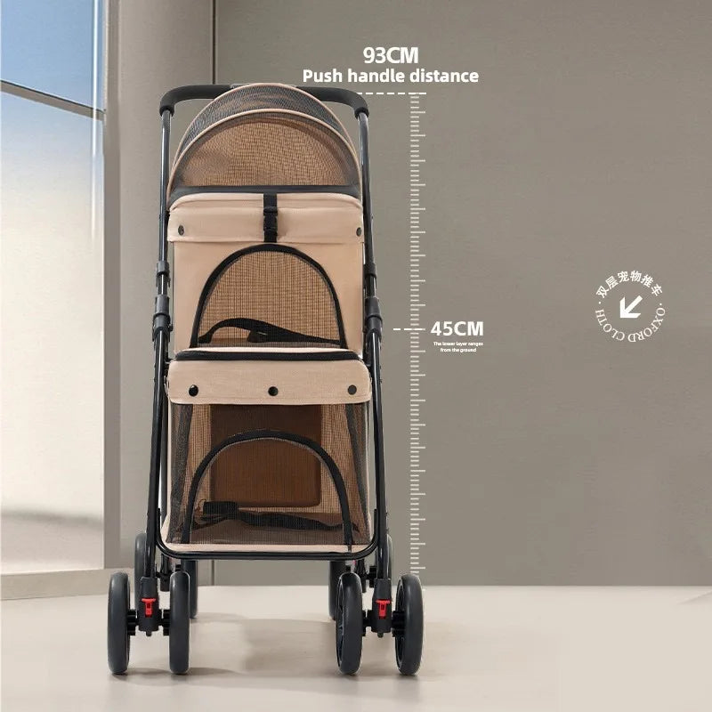 Double Pet Stroller – Foldable Dog & Cat Carrier for Small & Medium Pets (Up to 24 kg)