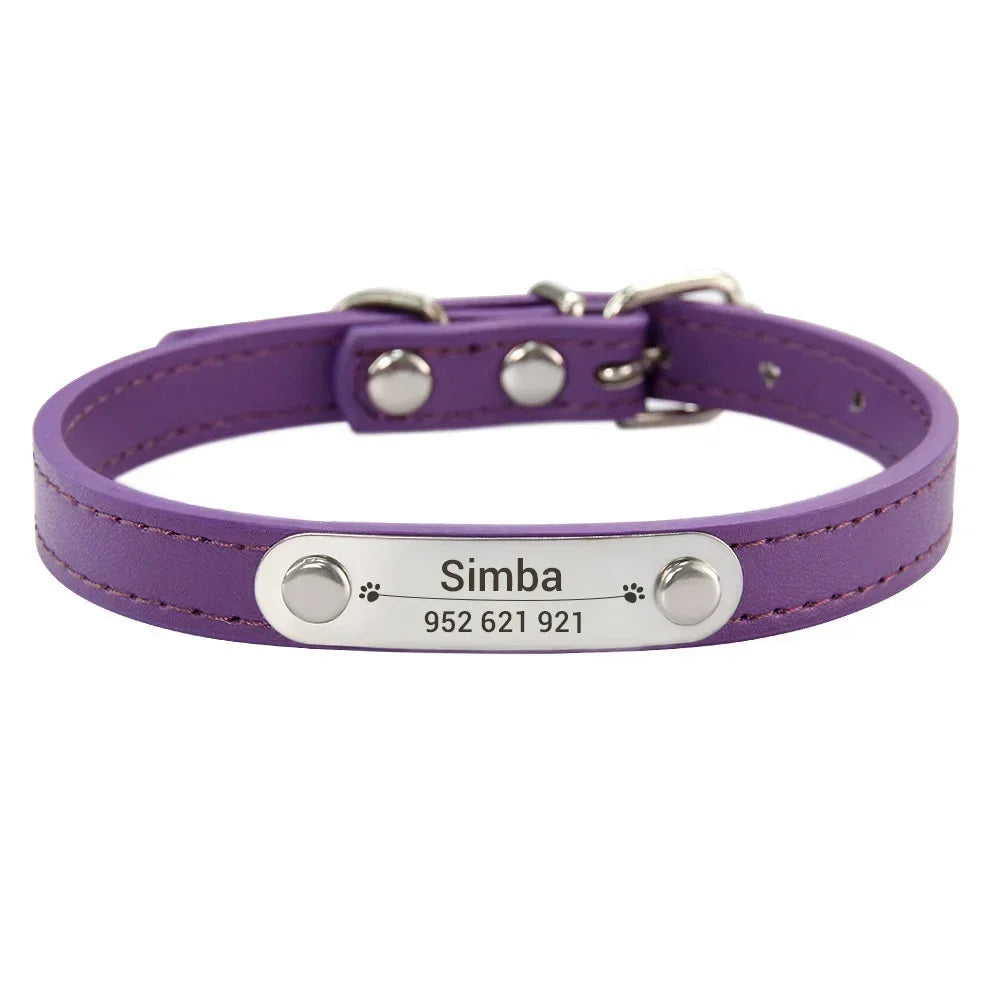Personalized PU Leather Dog Collar – Custom Engraved ID Anti-Lost Collar for Small, Medium & Large Dogs and Cats (Pink)