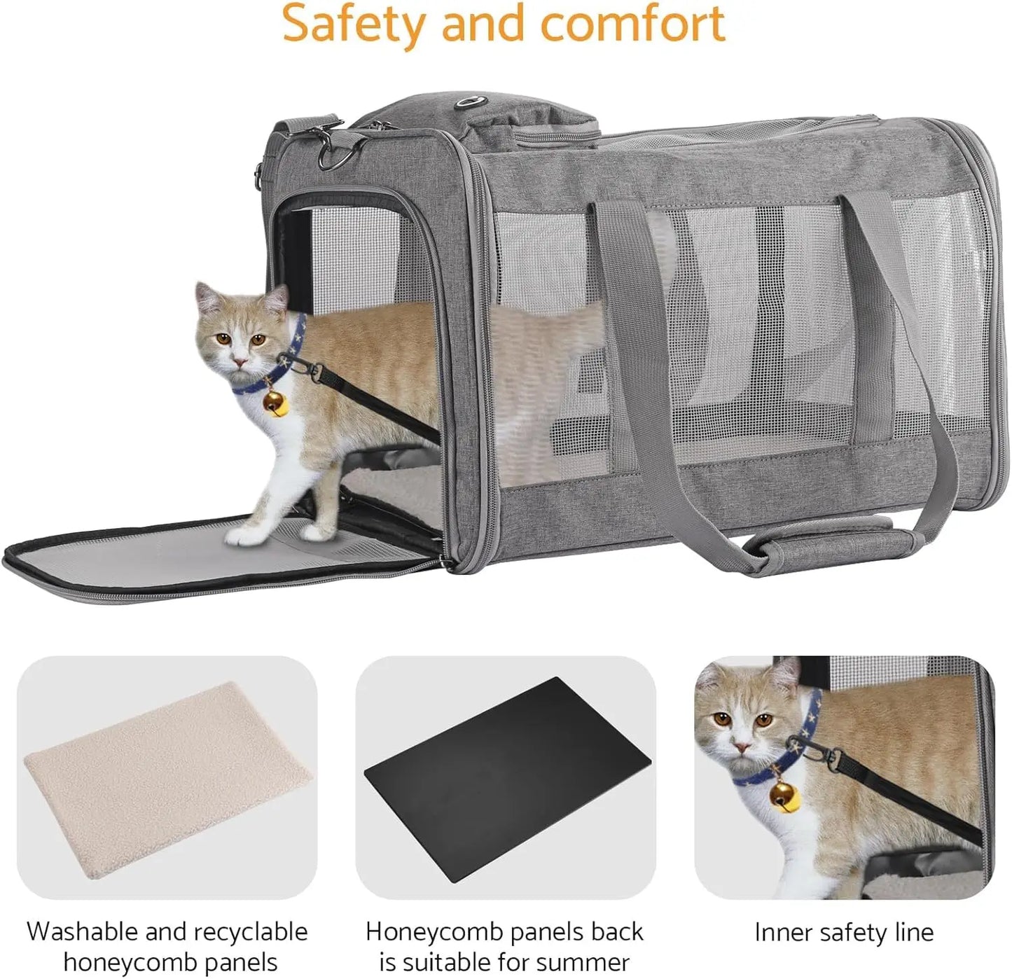 Airline Approved Pet Carrier – Soft Travel Bag for Cats & Dogs with Breathable Honeycomb Design and Removable Support Board