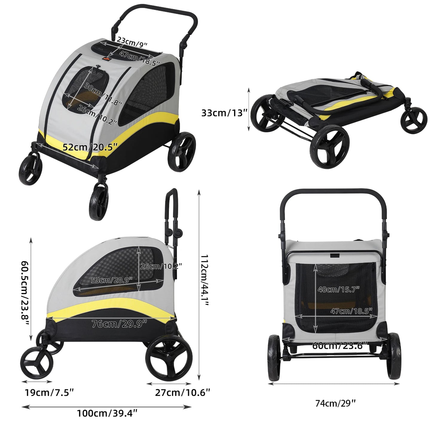 Premium 4-Wheel Dog Stroller – Foldable Pet Jogger Wagon for Small, Medium & Large Dogs