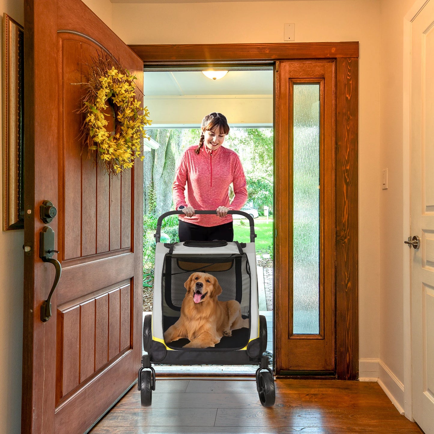 Portable 4-Wheel Dog Stroller – Foldable Pet Carriage for Large Dogs & Cats