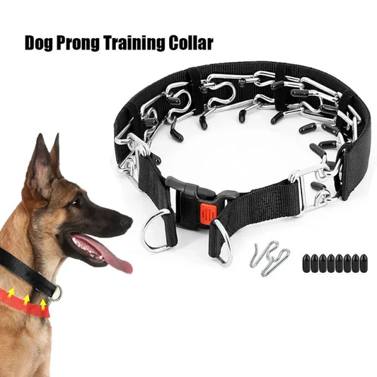 Dog Training Prong Collar with Quick Release Buckle & Protective Nylon Cover – Adjustable Metal Pinch Collar for Small, Medium & Large Dogs