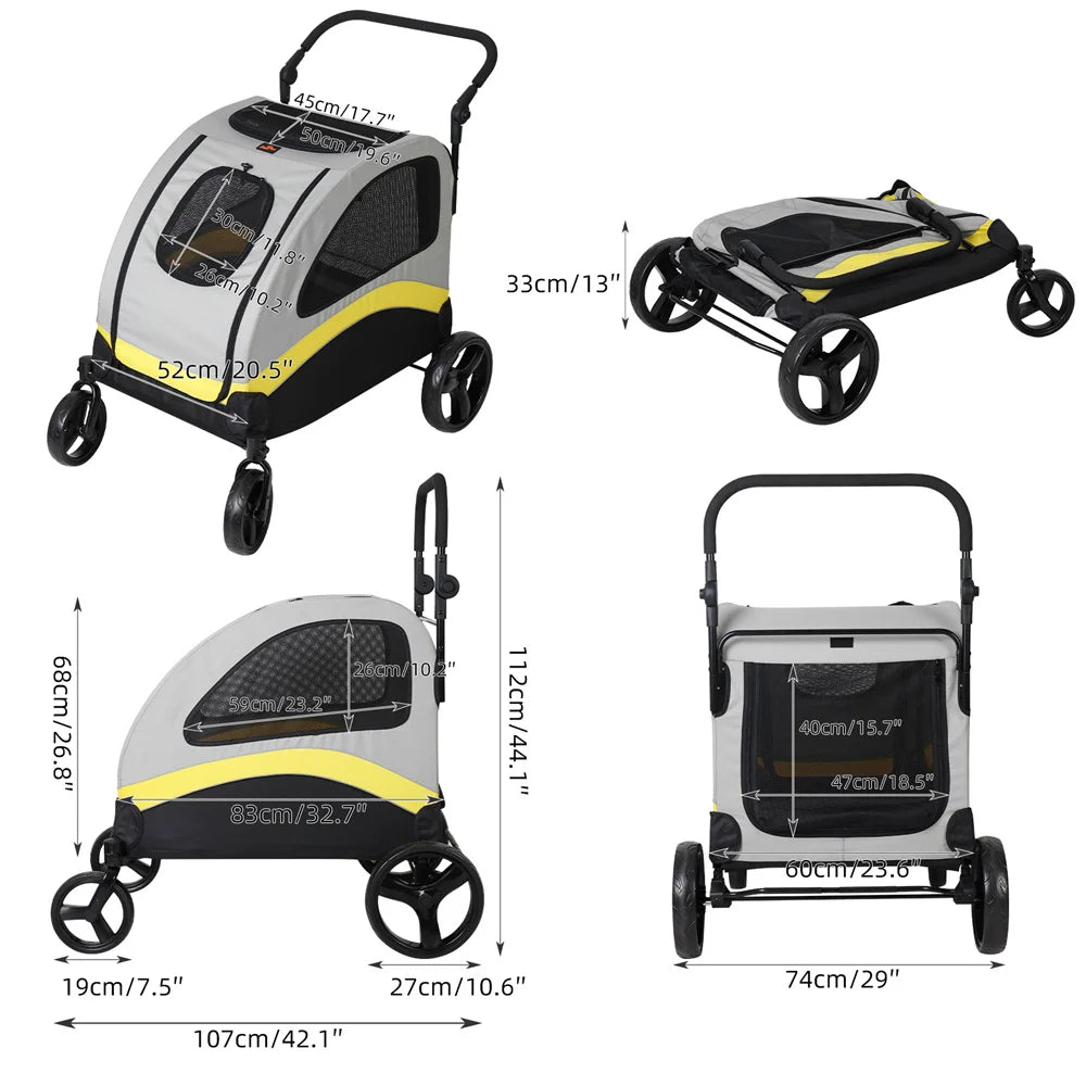 Premium 4-Wheel Dog Stroller – Foldable Pet Jogger Wagon for Small, Medium & Large Dogs