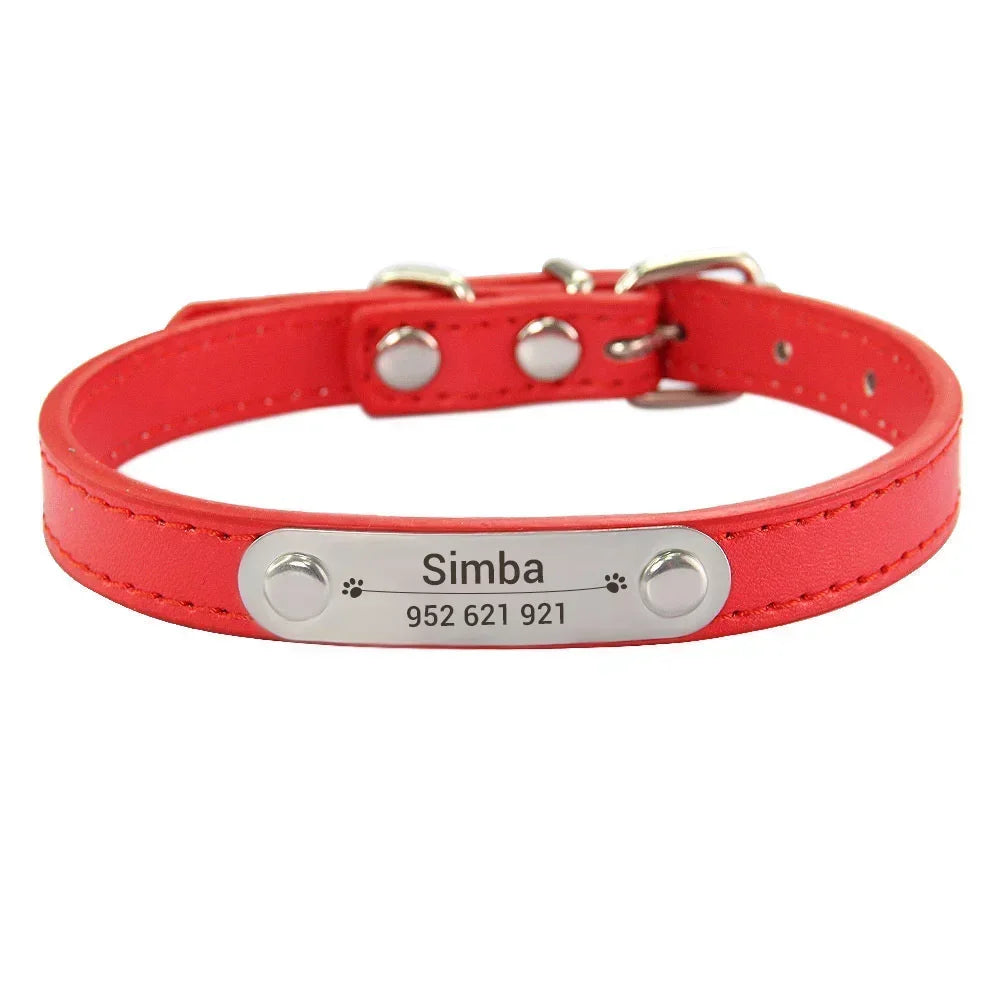 Personalized PU Leather Dog Collar – Custom Engraved ID Anti-Lost Collar for Small, Medium & Large Dogs and Cats (Pink)