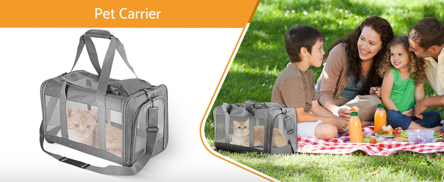 Airline Approved Pet Carrier – Soft Travel Bag for Cats & Dogs with Breathable Honeycomb Design and Removable Support Board