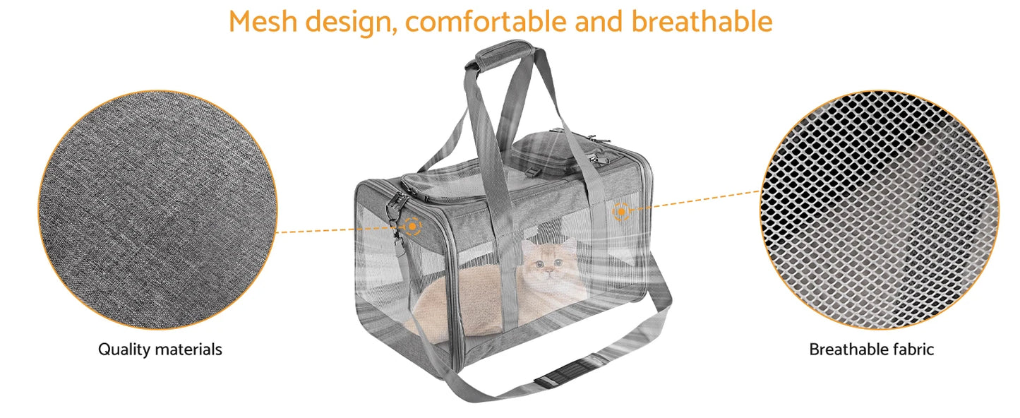 Airline Approved Pet Carrier – Soft Travel Bag for Cats & Dogs with Breathable Honeycomb Design and Removable Support Board