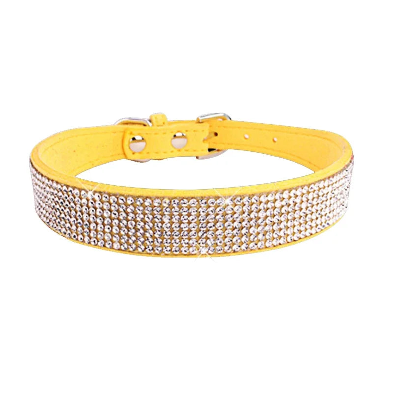 Crystal Rhinestone Dog Collar – Sparkling Leather Collar with Zinc Alloy Buckle for Small & Medium Dogs and Cats