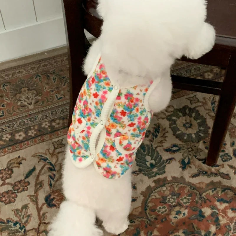 Autumn Winter Dog Coat – Warm Flower Jacket for Small Dogs