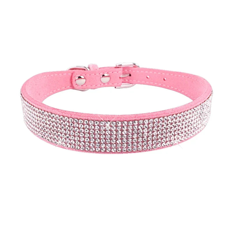 Crystal Rhinestone Dog Collar – Sparkling Leather Collar with Zinc Alloy Buckle for Small & Medium Dogs and Cats