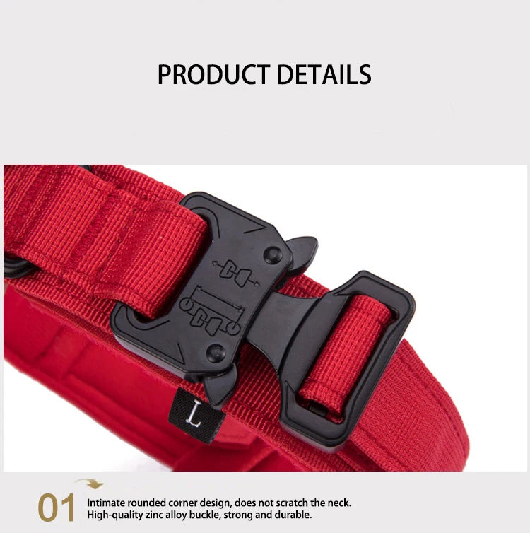 Durable Nylon Dog Collar & Leash Set – Reflective Tactical Training Collar with Padded Handle for Large Dogs