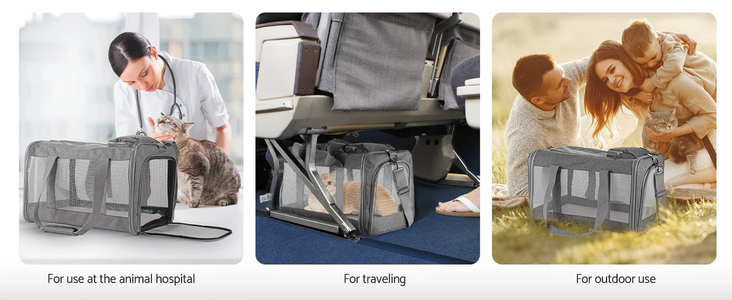 Airline Approved Pet Carrier – Soft Travel Bag for Cats & Dogs with Breathable Honeycomb Design and Removable Support Board