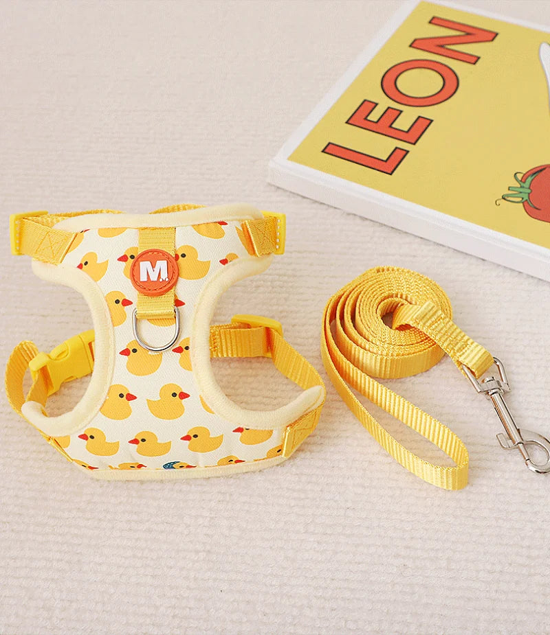 Cartoon Duck Pet Harness and Leash Set – Adjustable Puppy & Cat Vest for Small Dogs