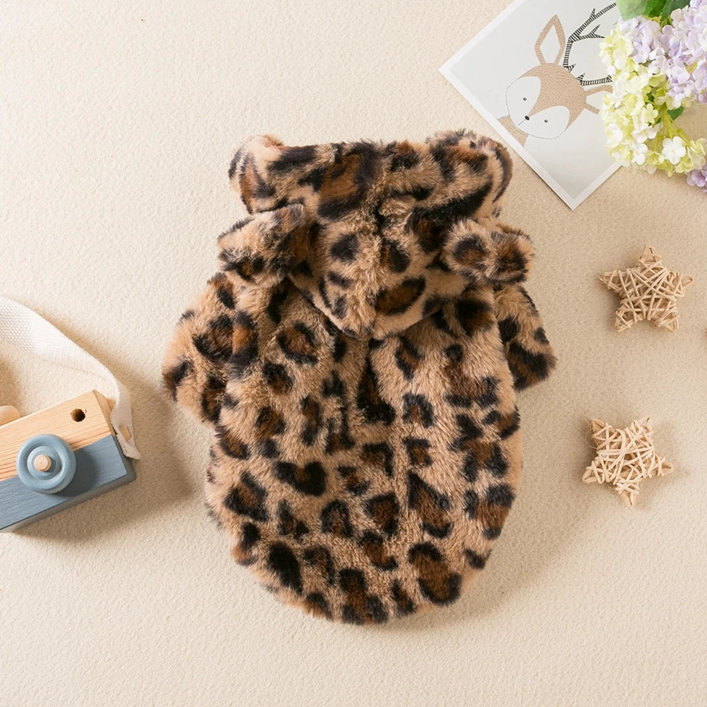 Winter Warm Fleece Dog Hoodie | Leopard Print Coat for Small Dogs – French Bulldog, Chihuahua, Yorkie
