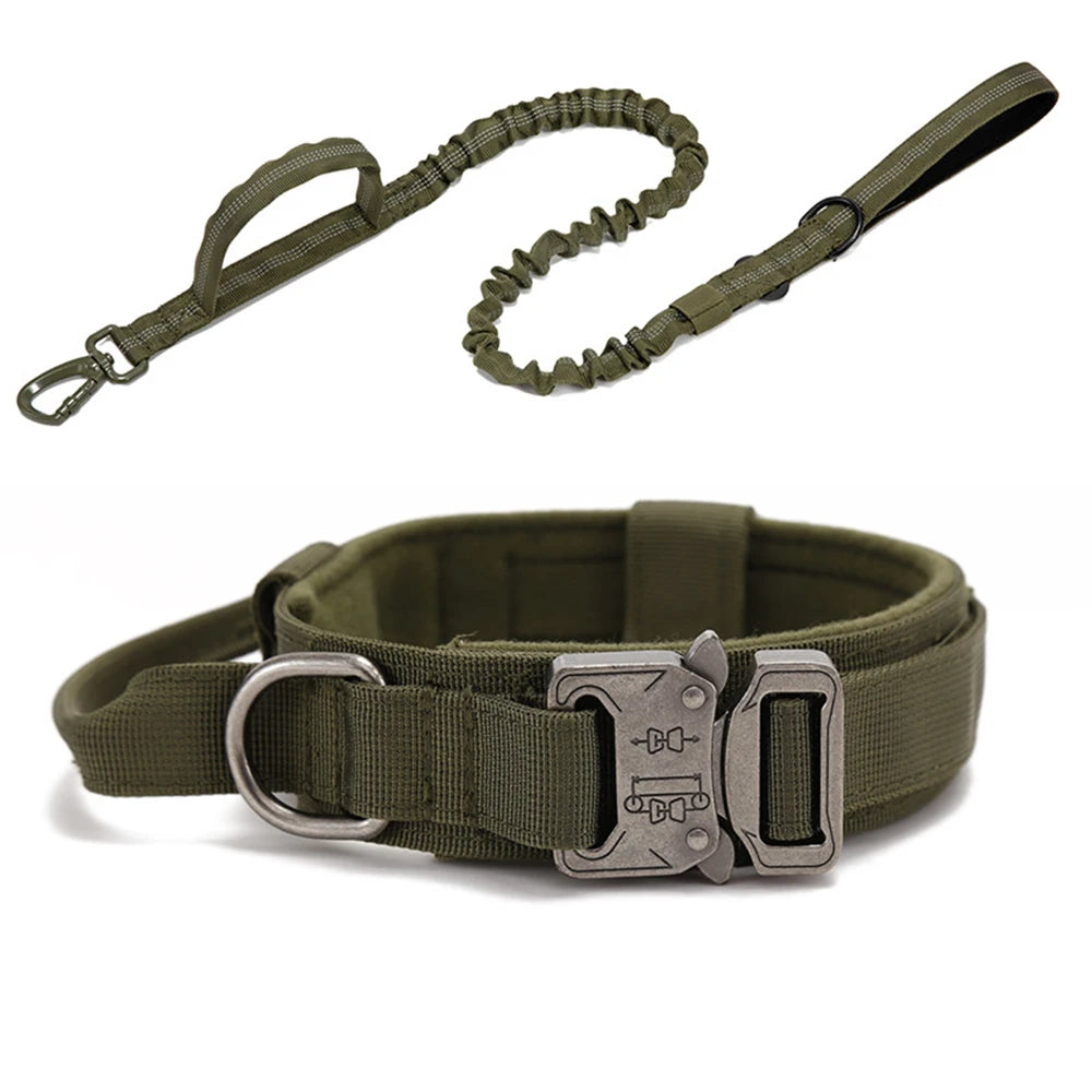 Durable Nylon Dog Collar & Leash Set – Reflective Tactical Training Collar with Padded Handle for Large Dogs
