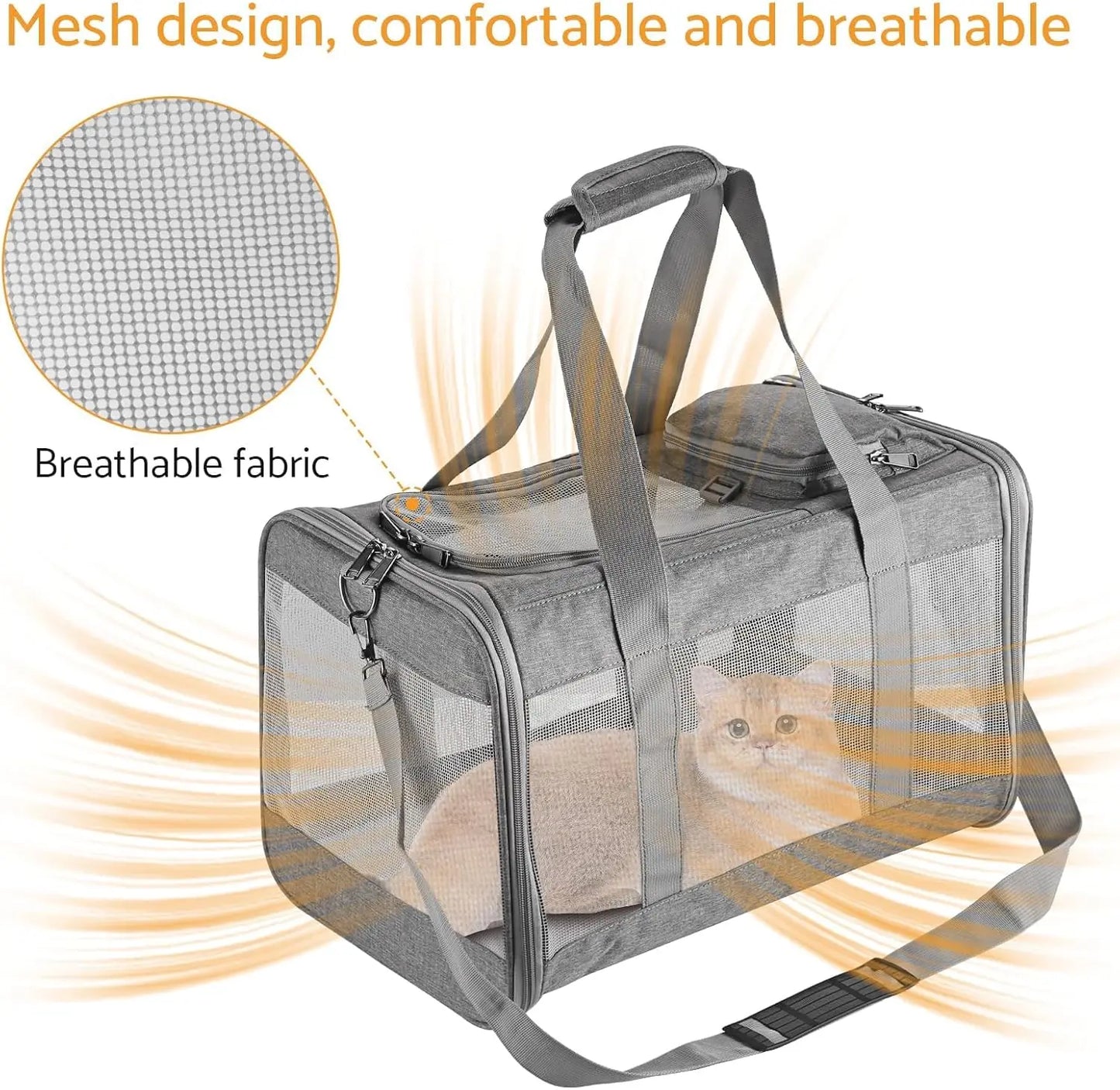 Airline Approved Pet Carrier – Soft Travel Bag for Cats & Dogs with Breathable Honeycomb Design and Removable Support Board