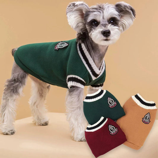 Winter Warm V-Neck Pet Sweater for Small Dogs & Cats
