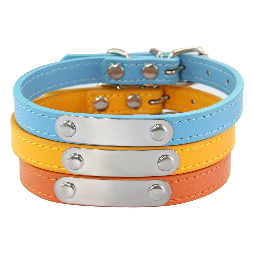 Personalized PU Leather Dog Collar – Custom Engraved ID Anti-Lost Collar for Small, Medium & Large Dogs and Cats (Pink)