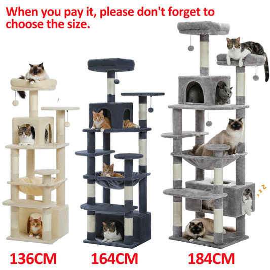 Large Indoor Cat Tree Tower with Sisal Scratching Posts, Hammocks & Condos