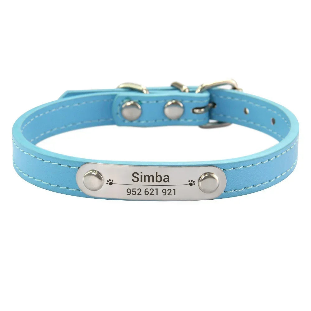 Personalized PU Leather Dog Collar – Custom Engraved ID Anti-Lost Collar for Small, Medium & Large Dogs and Cats (Pink)