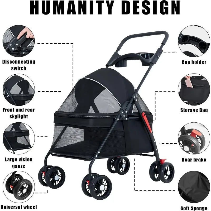 Lightweight Foldable Pet Stroller – Portable Dog & Cat Carrier for Outdoor Travel