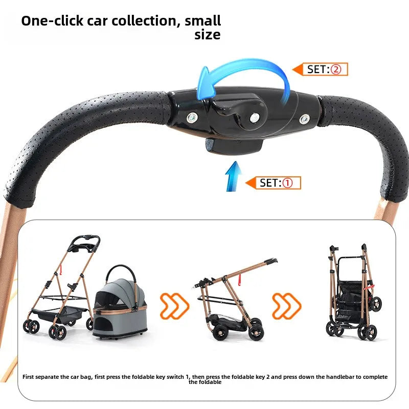 3-in-1 Folding Pet Stroller – Detachable Carrier & Travel Crate for Small & Medium Dogs, Cats (Up to 30 lbs)