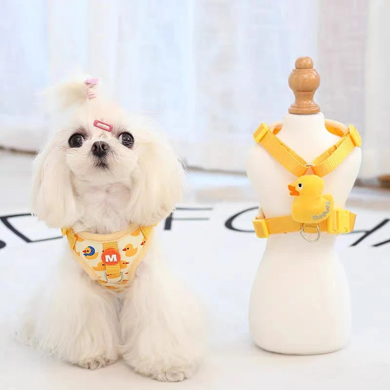 Cartoon Duck Pet Harness and Leash Set – Adjustable Puppy & Cat Vest for Small Dogs
