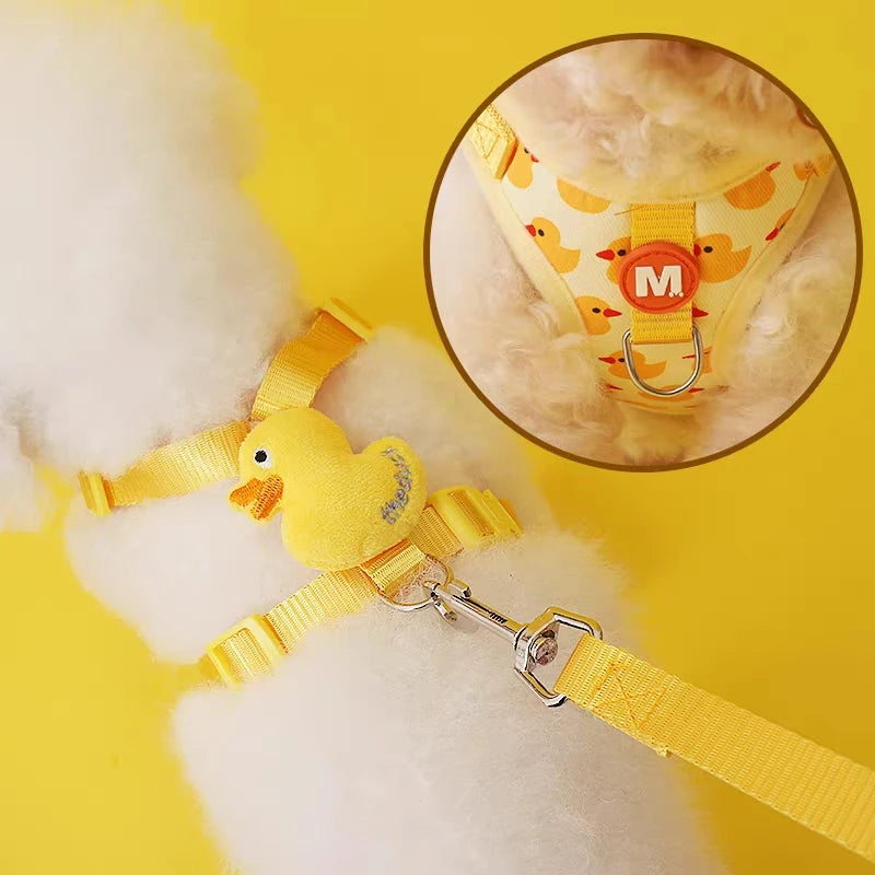 Cartoon Duck Pet Harness and Leash Set – Adjustable Puppy & Cat Vest for Small Dogs