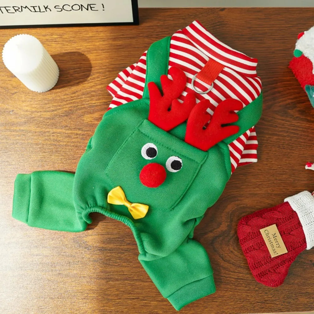Striped Christmas Dog Outfit – Warm Four-Legged Elk Costume