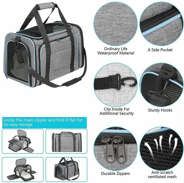 Foldable Expandable Pet Carrier Bag – Breathable Mesh Travel Bag for Cats & Small Dogs