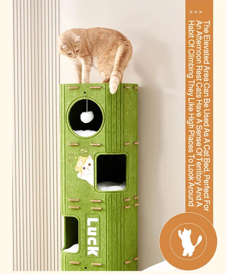 Eelhoe multi-layer indoor cat house with scratching board and enclosed nest