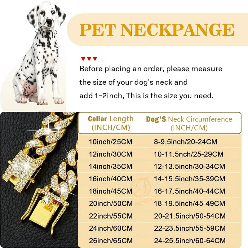 Luxury Gold Dog & Cat Chain Collar – Jeweled Metal Pet Necklace for Small, Medium & Large Pets