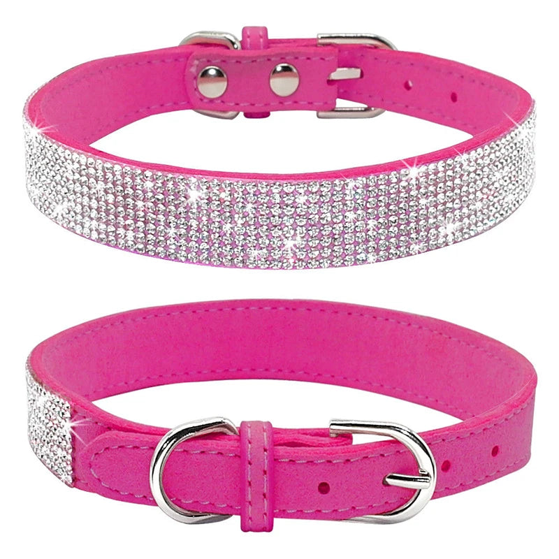 Crystal Rhinestone Dog Collar – Sparkling Leather Collar with Zinc Alloy Buckle for Small & Medium Dogs and Cats