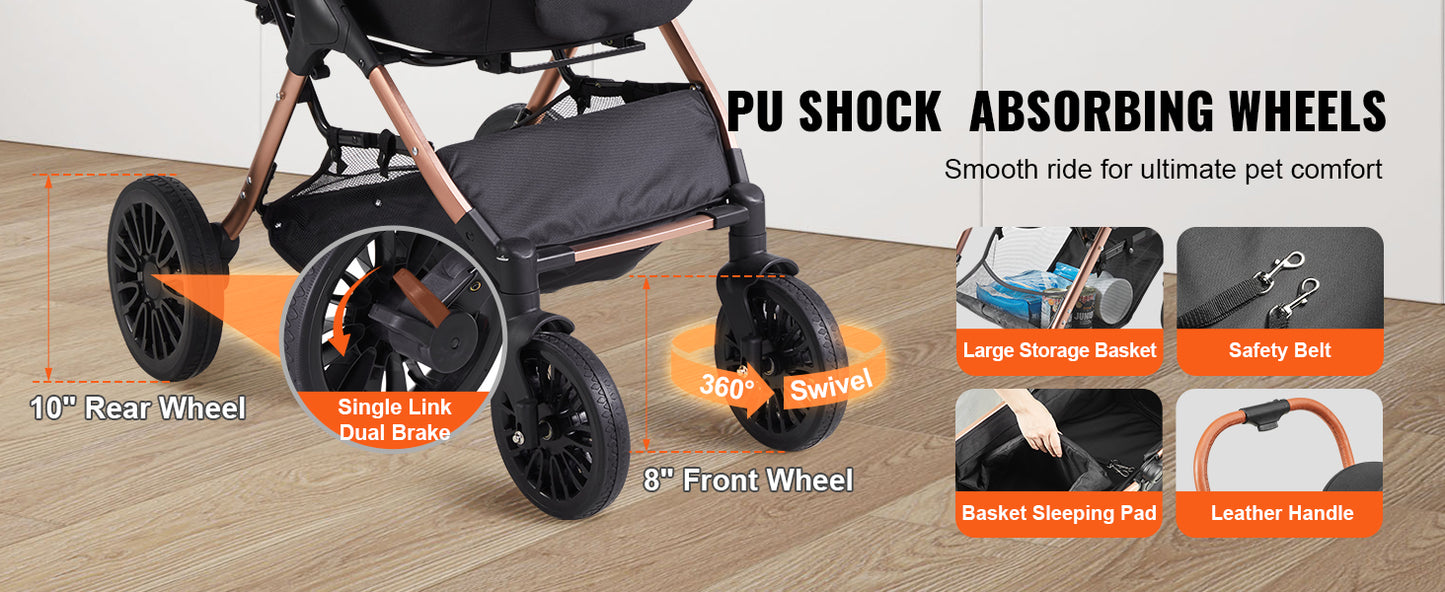 SucceBuy Foldable Pet Stroller – Detachable Carrier for Small & Medium Dogs up to 30kg